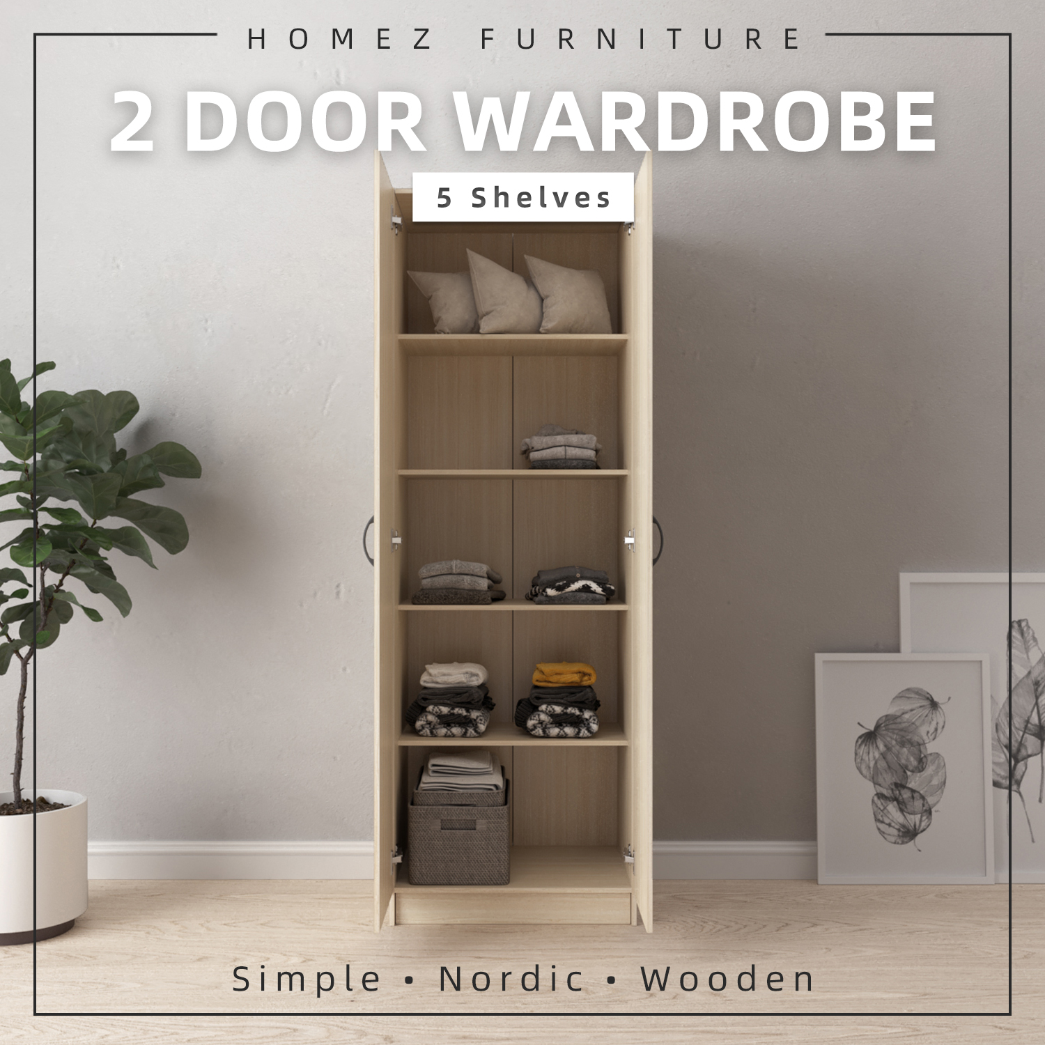 Homez 3 / 2 Door Wooden Wardrobe Storage Multi Purpose