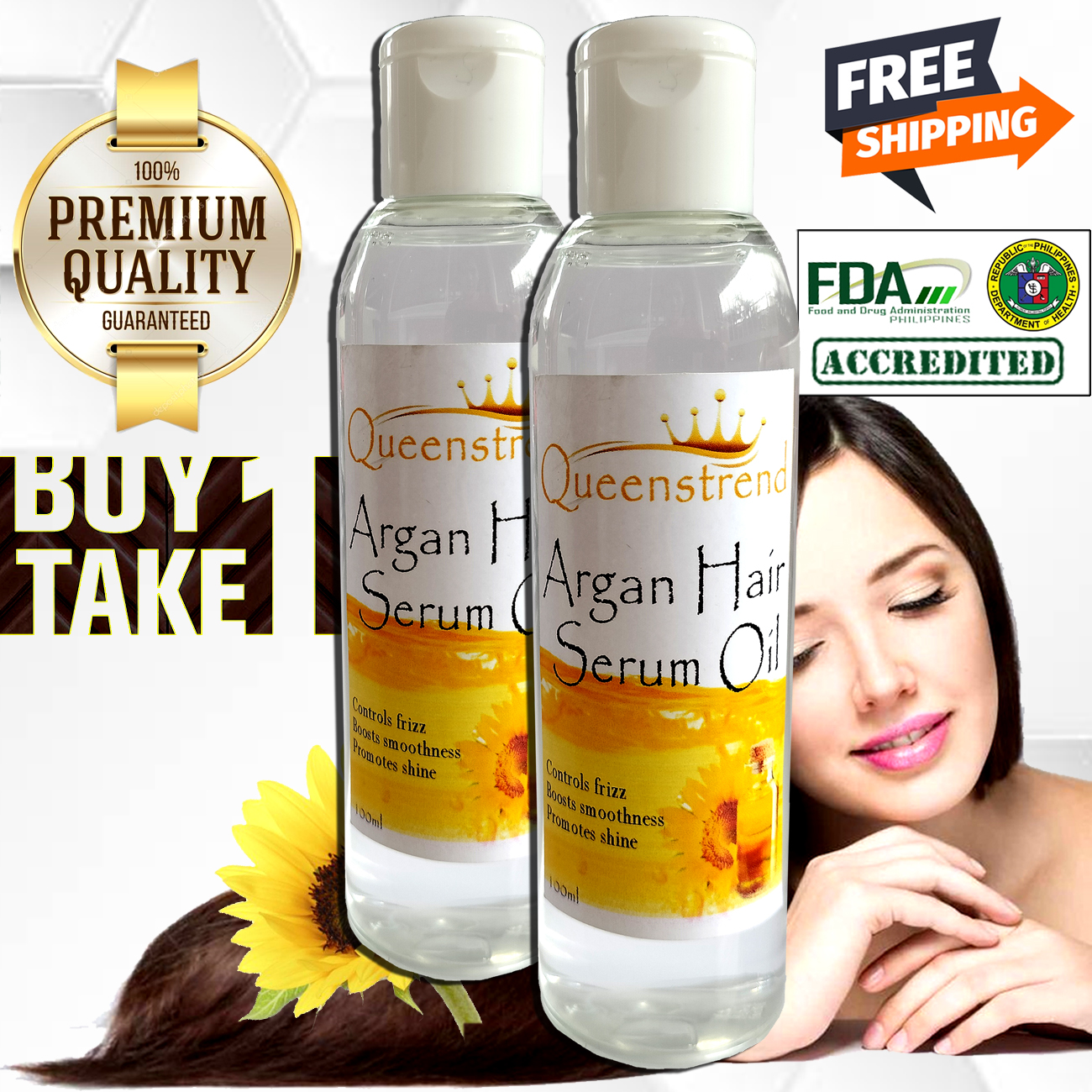 Buy1 Free1 Argan Hair Serum Treatment Oil Hair Care Shine Luster