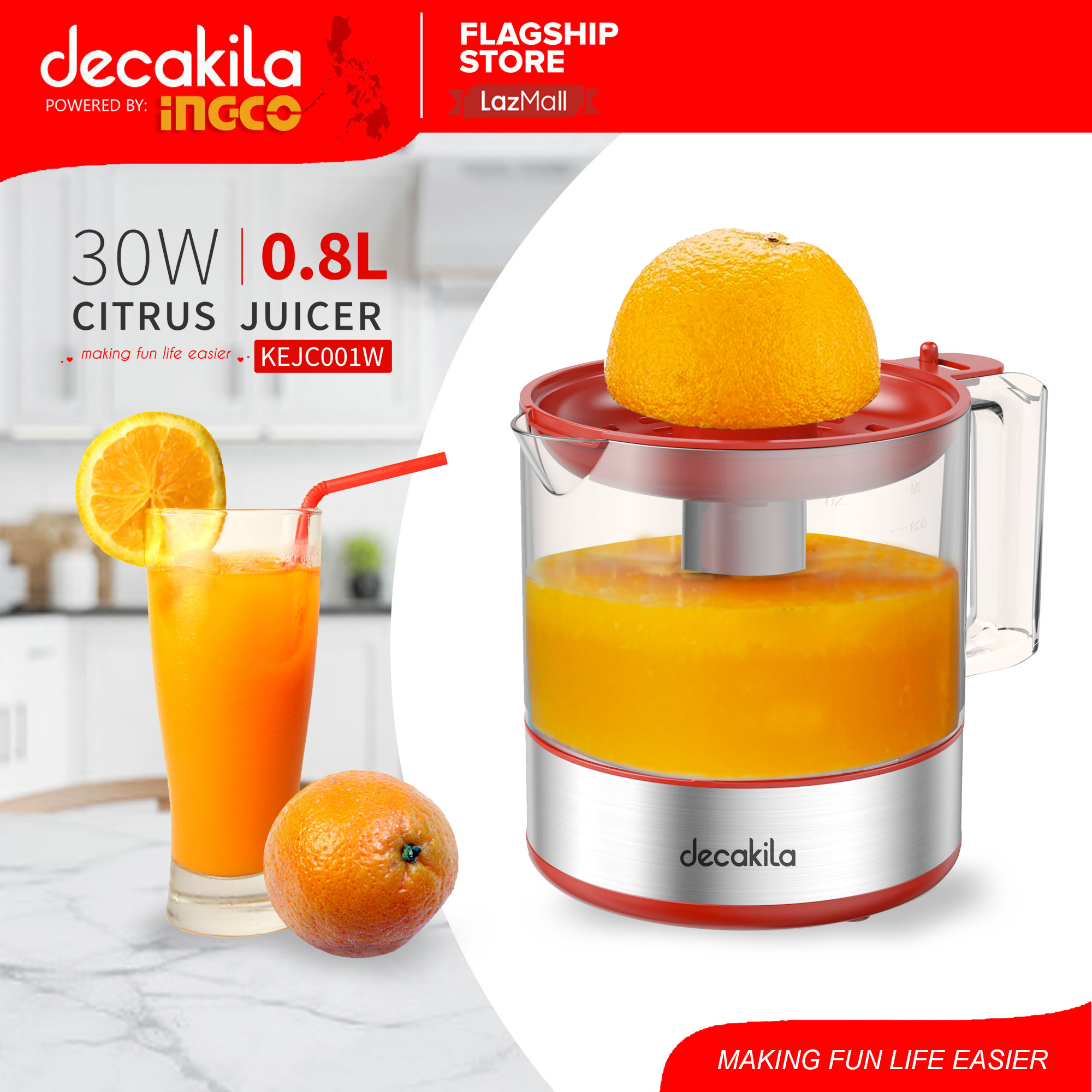 Decakila KEJC001W Electric Citrus Juicer 0.8L 30W Transparent Juice Cap