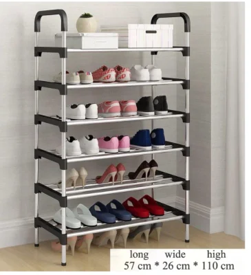 6 Layer Shoe Rack Stainless Steel Stackable Shoes Organizer Storage Stand