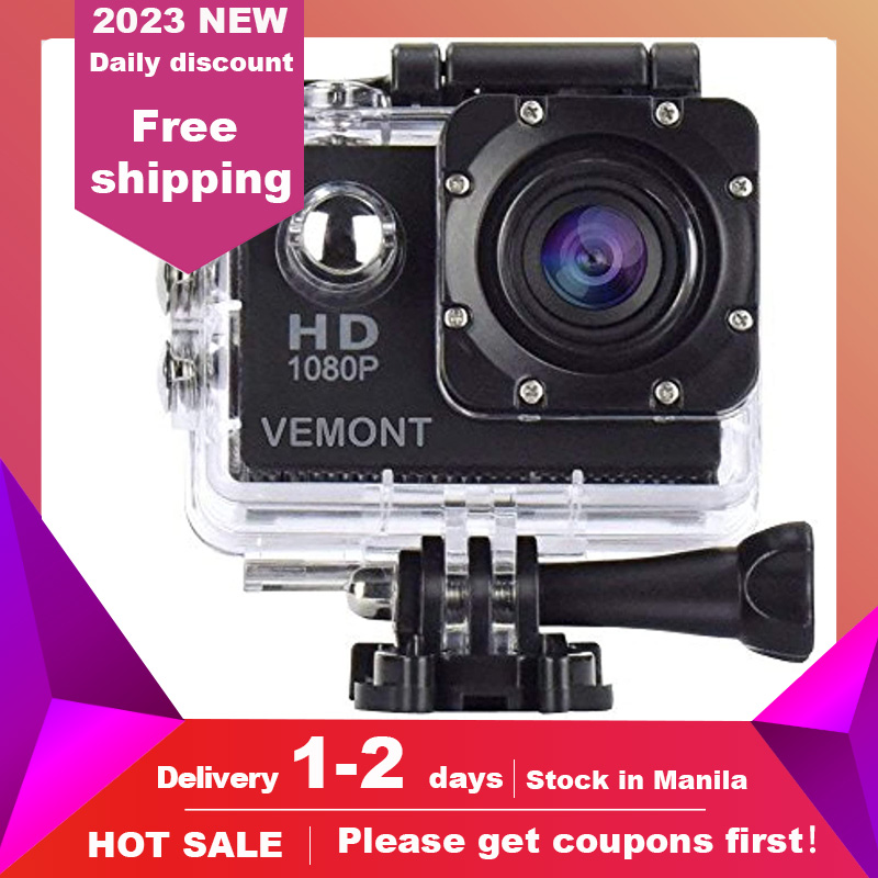 VEMONT Action Camera, 1080P 12MP Sports Camera Full HD 2.0 Inch Action Cam  30m/98ft Underwater Waterproof Snorkel surf Camera with Wide-Angle Lens and