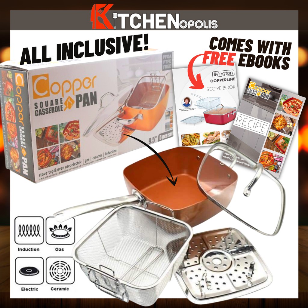 【Ready Stock】 ♫Original MIGAS Multipurpose Square Copper Pan Nonstick