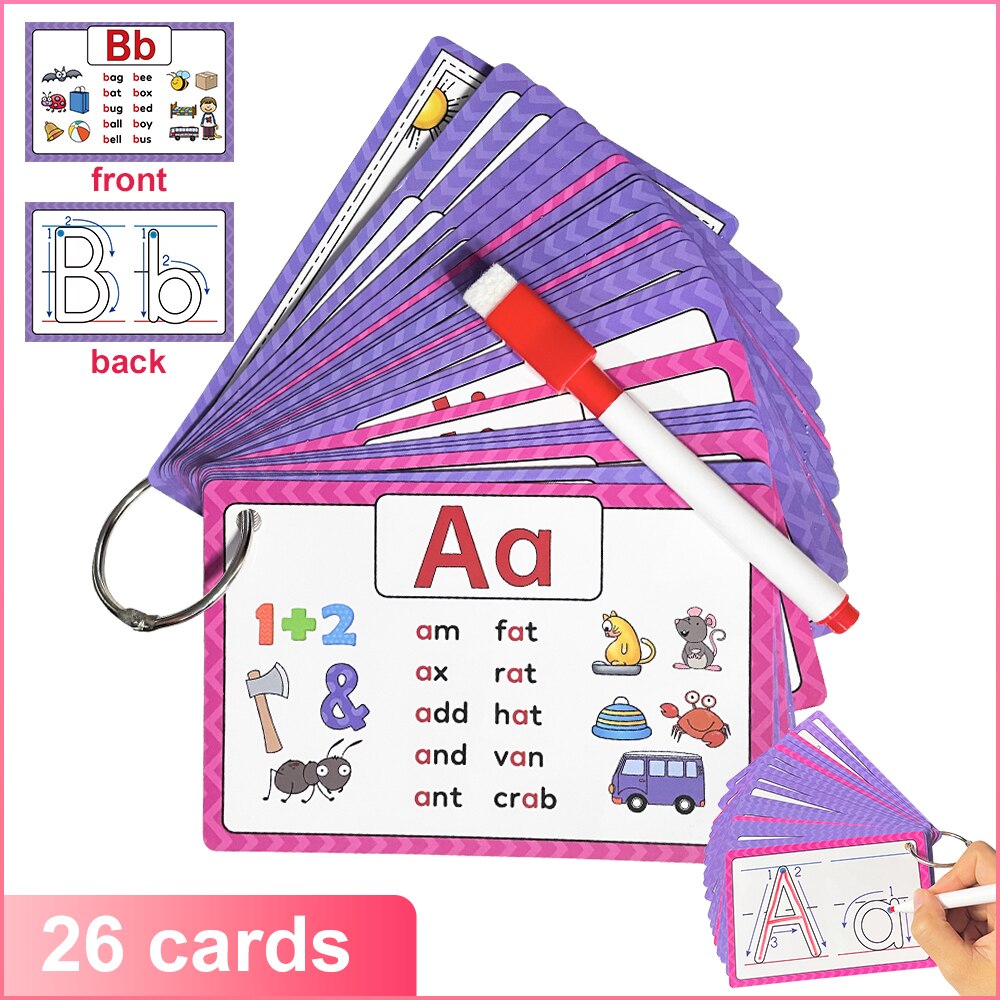 26PCS Letters Alphabet Activities Flash Cards For Kids Set with The ...