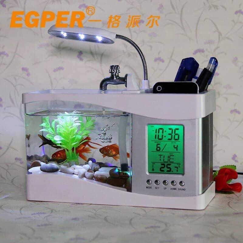 Mini Usb Desktop Aquarium Fish Tank Lcd Lamp Light Led Clock With