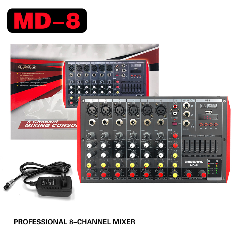 Audio Mixer 4 6 8 12 channel DJ USB / Bluetooth mixer With Stereo