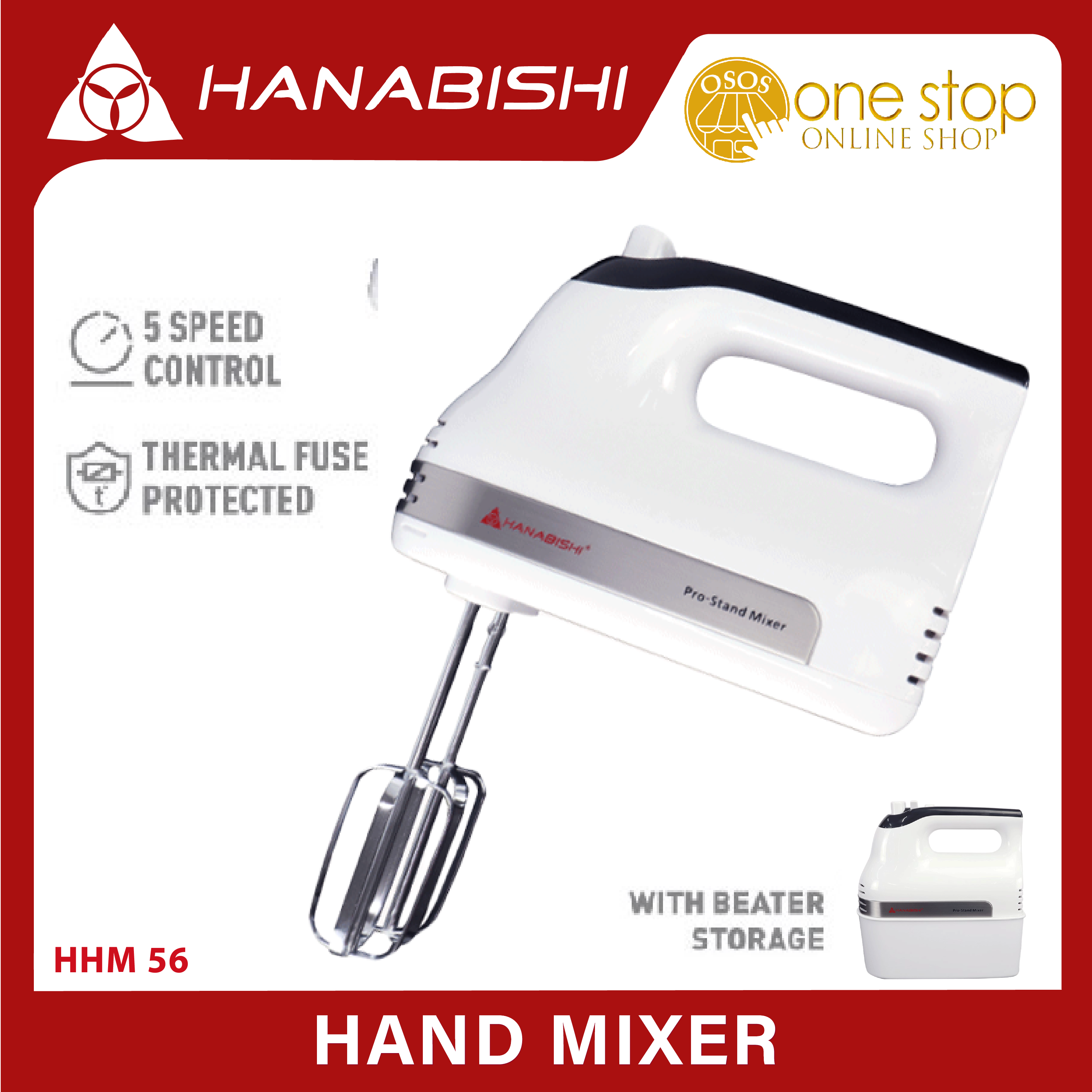 HANABISHI Original Chrome Plated Dual Attachment 5Speed Hand Mixer HHM