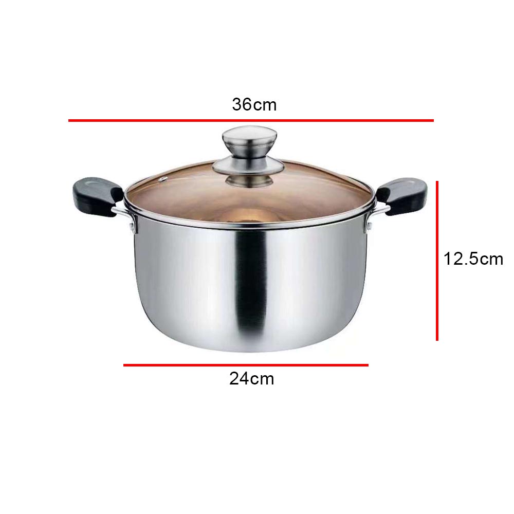 CPS Stainless Steel Stockpot With Lid Double Handles Cooking Pot Thick