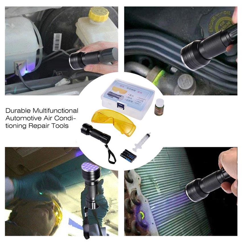 Auto Aircon Leak UV Flashlight Refrigerant Leak AC Leak Test Kit Dye