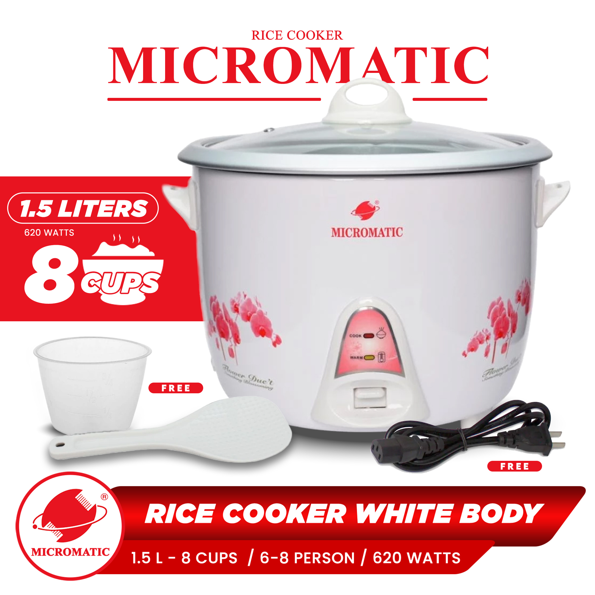 Micromatic Rice Cooker 6-8 Person 620W - Yellow Elephant Everyday Low Price