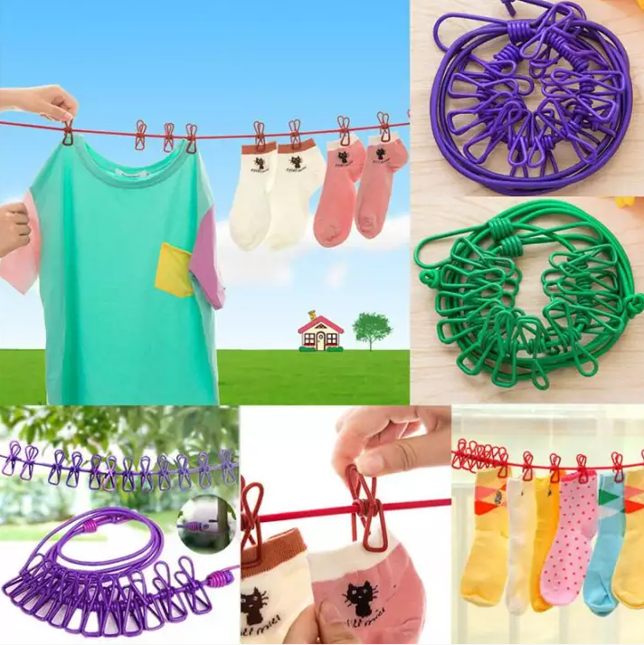 SYB Portable Retractable Clothesline Windproof Stretch Drying 12 clip