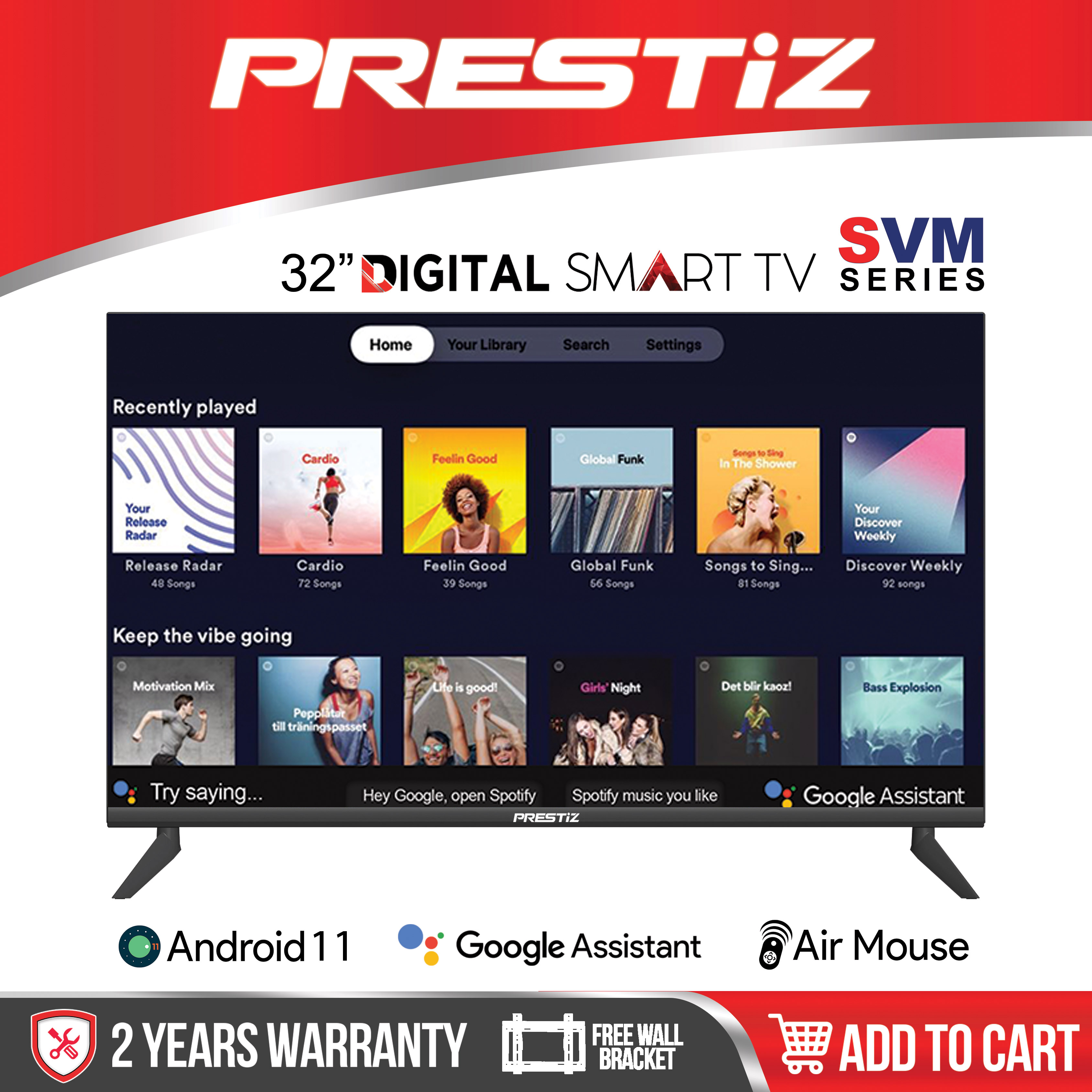32 Inch Smart Android 11 [ PRESTIZ ] TV With Air Mouse, Voice Control