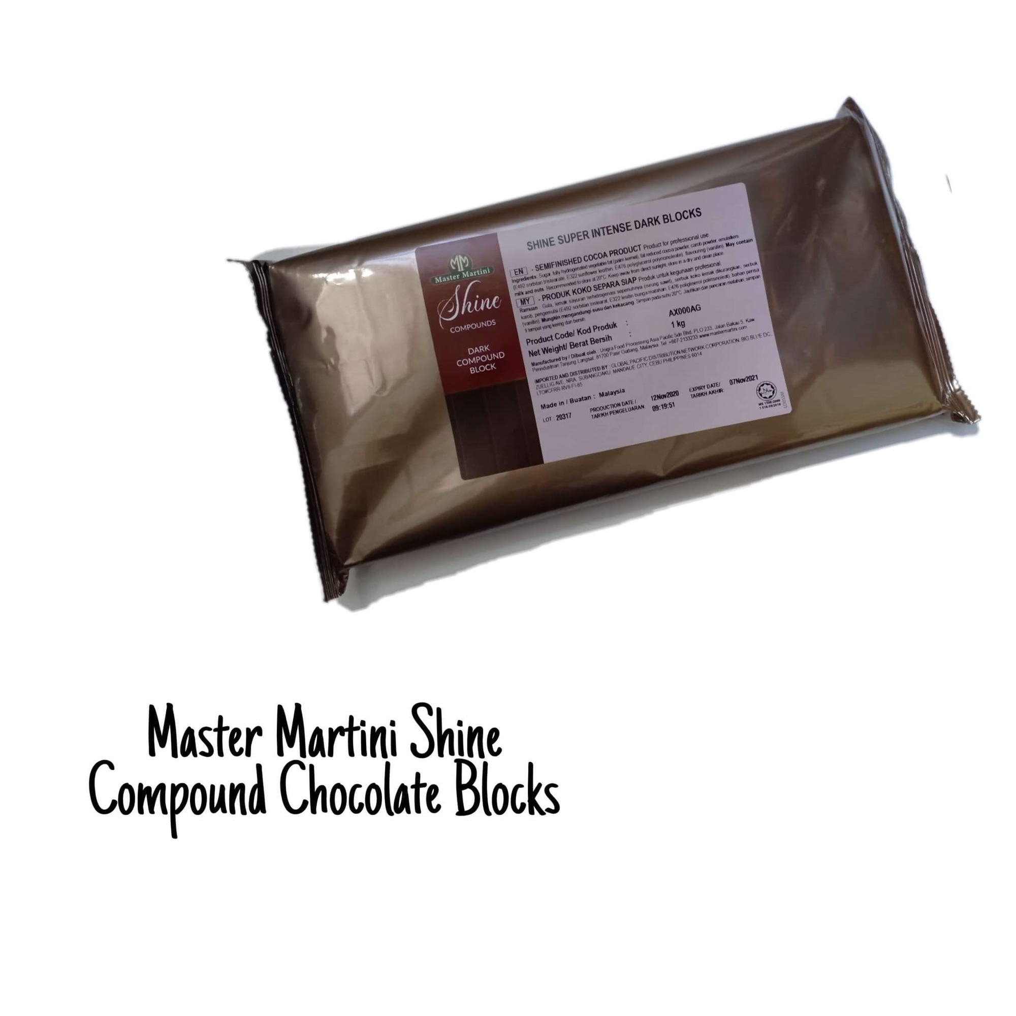 Master Martini Shine Dark Intense Compound Chocolate Blocks 1kg