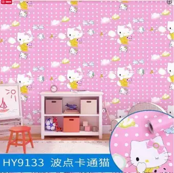 Cartoon Character New Design Wallpaper 45cmby10meters Self Adhesive Hello Kitty Wallpaper Waterproof Pvc With Glue Wall Stickers Renovation Background