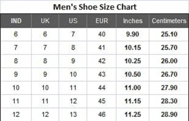 Motorbike Boots Size Chart