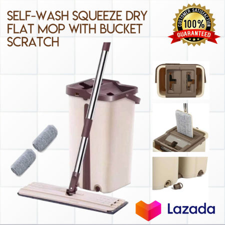 Lww Self-Wash Squeeze Dry Flat Mop With Bucket Scratch A Net Stainless Steel Automatic Floor JnJ Hands Free Wash Microfiber Lazy Mop With 2 Microfiber Mop Pads