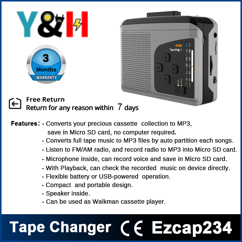 Y&H Cassette Tape Player Record Tape to MP3 Digital Converter,USB Cassette  Capture,Save to USB Flash Drive Directly,No Need Computer