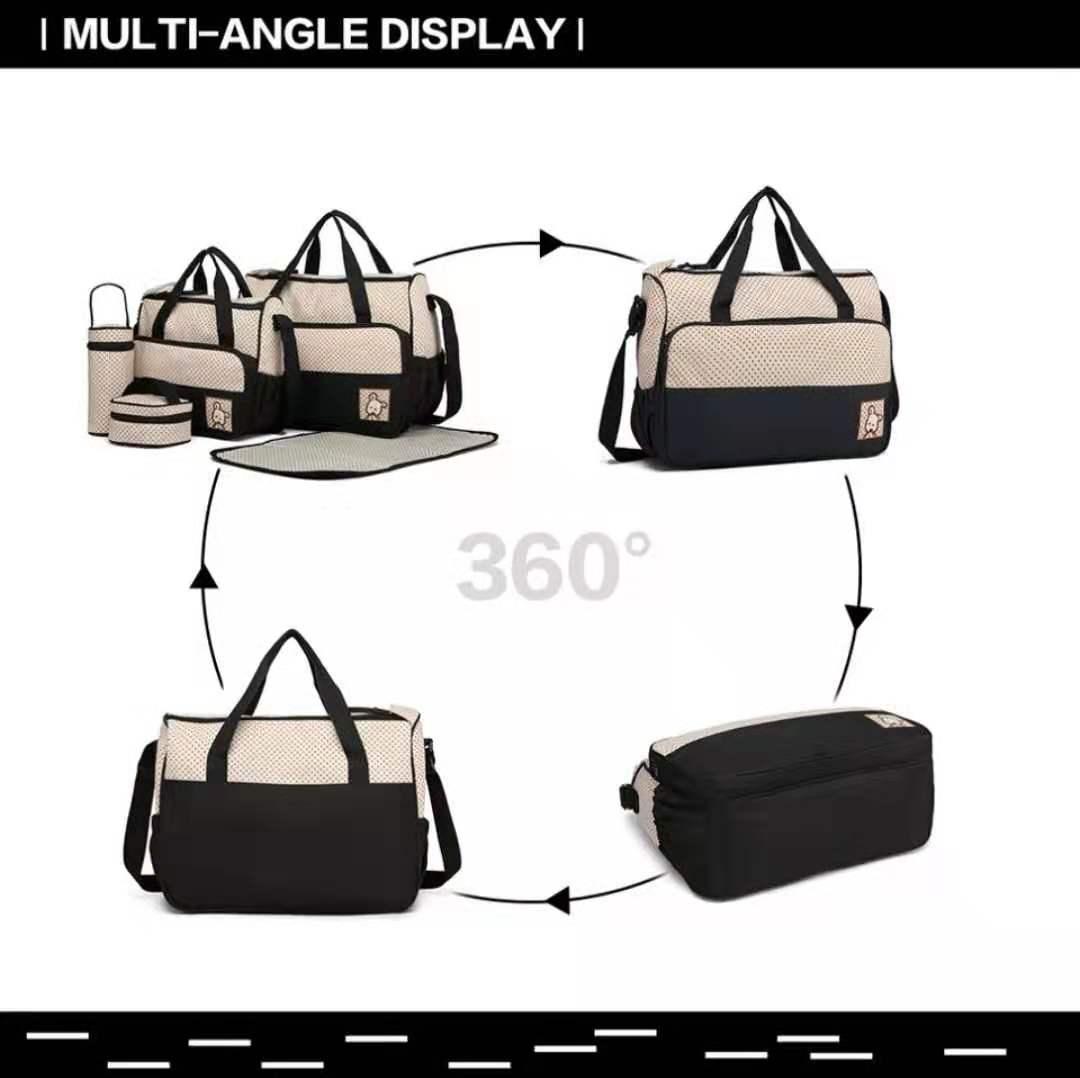 5in1 New Mommy Travel Tote Diaper Bag Polka Dot Diaper Bags Multifunction Diaper Organizer Set