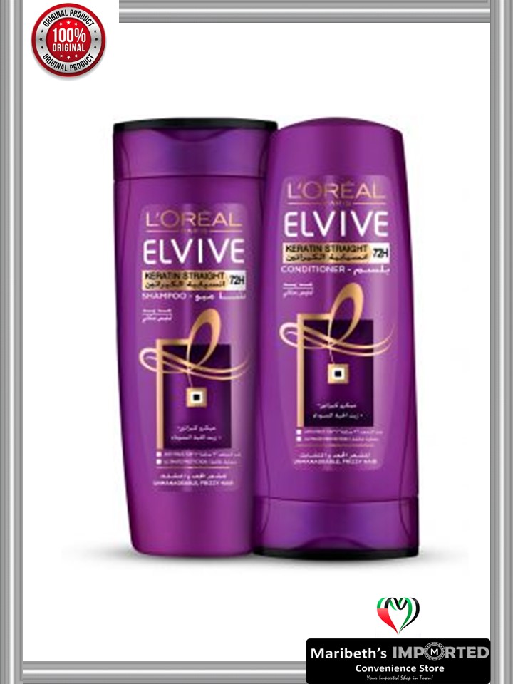 L'oreal Elvive Keratin Straight Shampoo 400ml + Conditioner 400ml