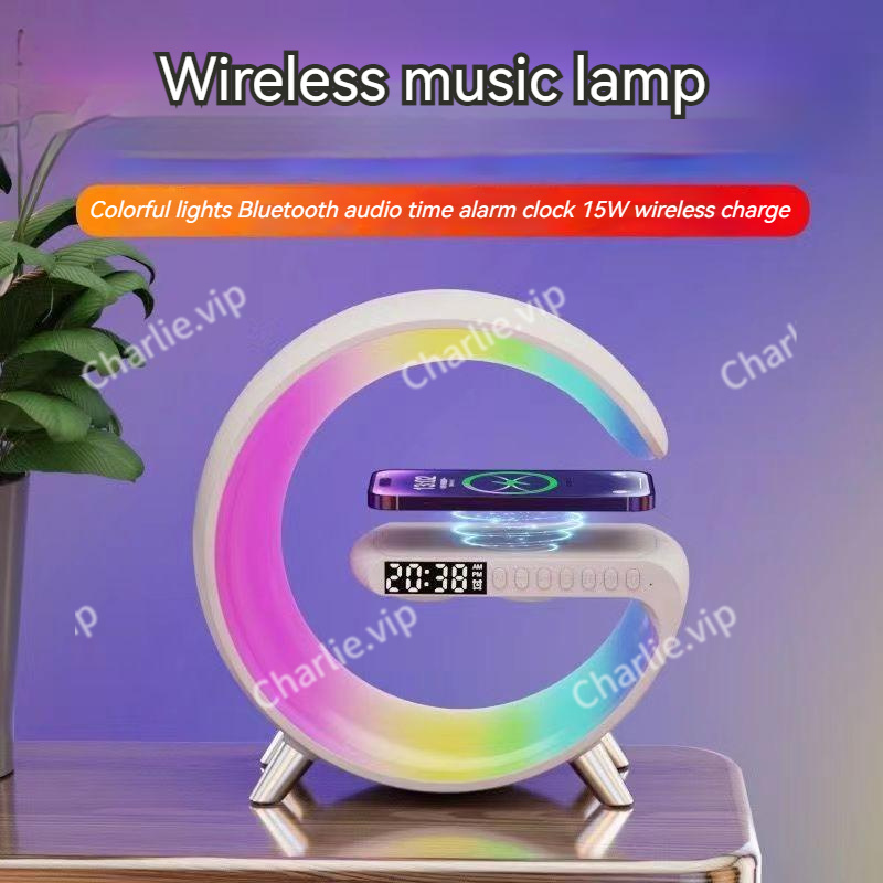 4 in 1 Led Wireless Charging Lamp with Bluetooth Speaker Alarm Clock,Smart  Wireless Charger Atmosphere Lamp Night Light for Desk Govee Lamps Bedroom