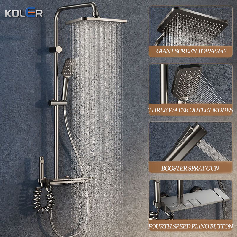 KOLER Shower Set For Bathroom Black and Grey Shower Head with Hose Set