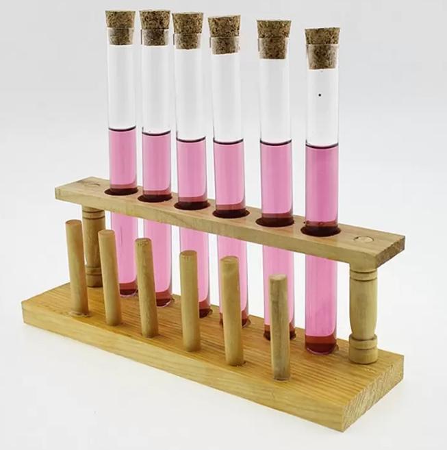 Wooden Test Tube Rack With 6 Glass Test Tubes 21x150mm and Cork Stopper