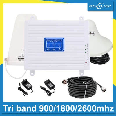 2g 3g 4g Tri Band GSM WCDMA UMTS LTE Mobilephone Repeater Signal Amplifier Repeater Enhance Cell Phone Repeater 900/1800/2600 Amplifier +ceiling/LPDA Antenna