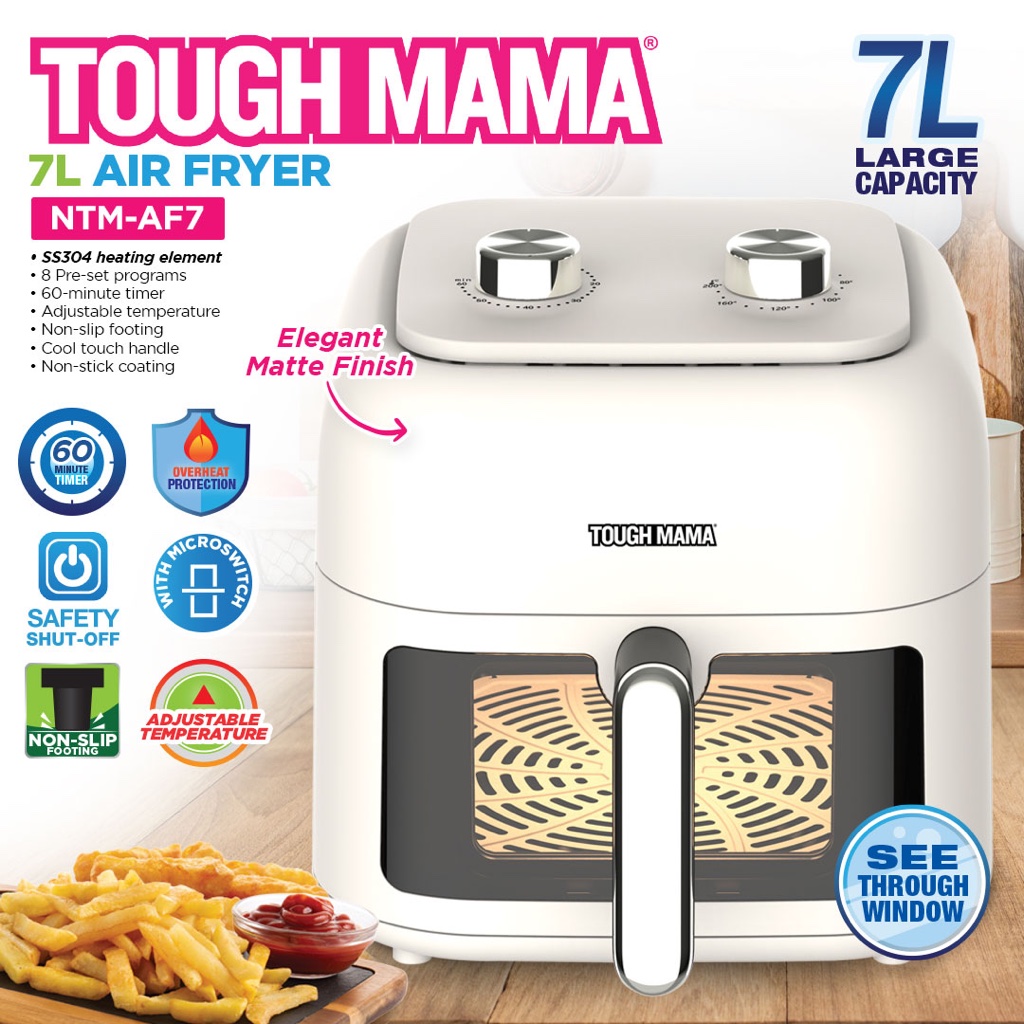 Tough Mama NTM-AF7 New Air Fryer White/Cream 7L with Glass See-through ...