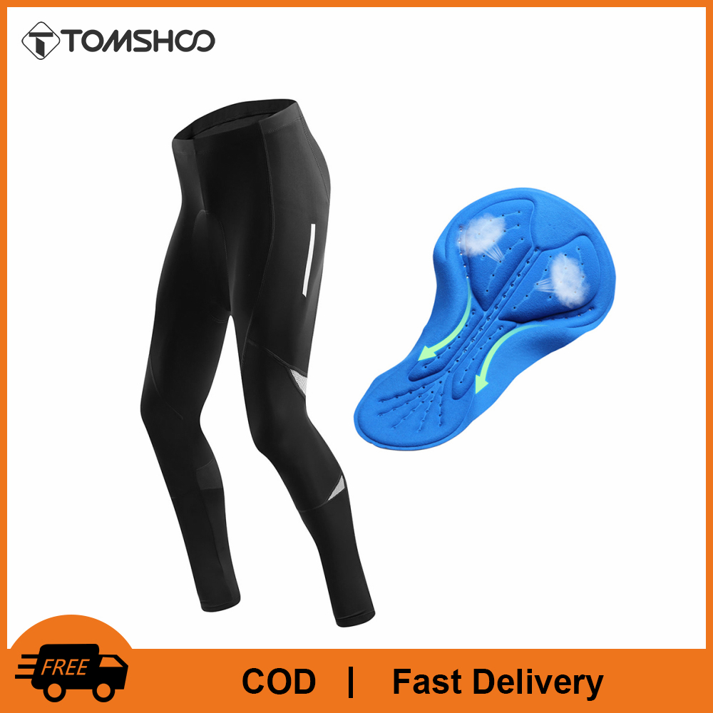 TOMSHOO Men's Reflective Bicycle Pants Gel Padded Cycling Compression  Tights Leggings Outdoor Riding Bike Pants