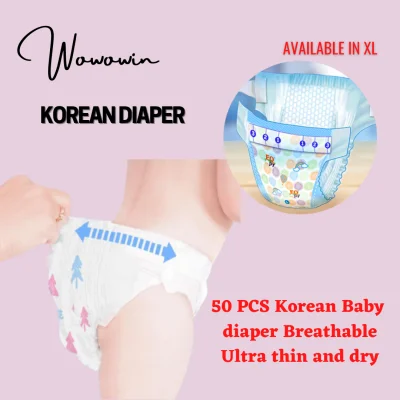 FREE 2PCS PANTS DIAPER 50PCS Korean Baby diaper Breathable Ultra thin and dry Unisex S M L XL XXL Pull ups Random design