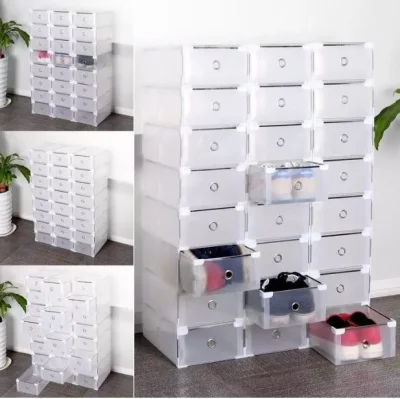 Shoe Box Storage Organizer Stockable Colorful Foldable Plastic Shoes Box Case Front Open Shoe Rack Cabinet Drawer