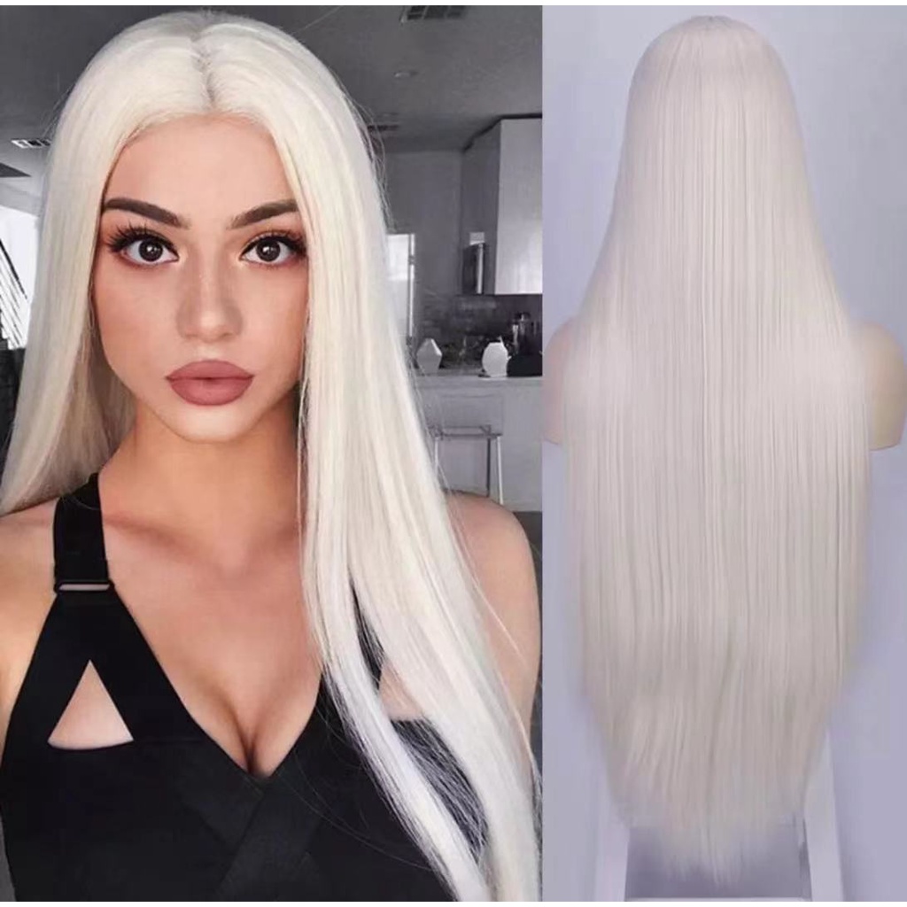 White Blonde Women Long Hair Wig Heat Resistant Black Straight Hair Cosplay Wig Lazada Ph