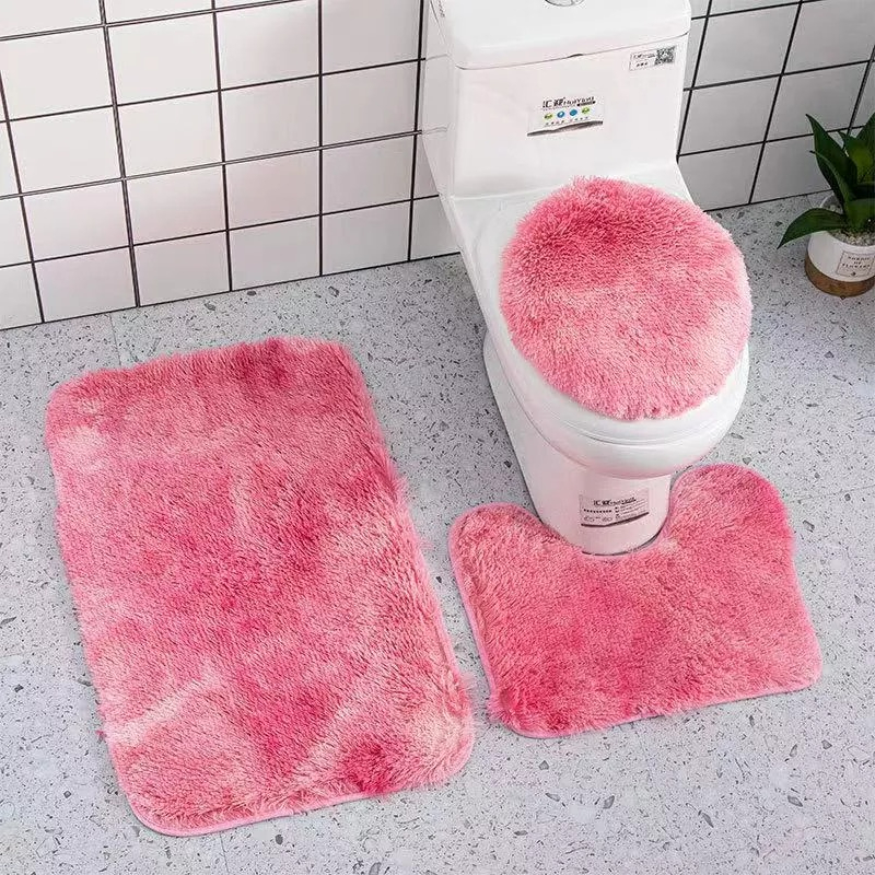 3 in 1 Set Bathroom Rug Soft Fluffy Non-Slip Water Absorbent Carpet Trendy  Decorative And Comfortable Rugs For Toilet Cover Hand and Machine Washable  Good Quality Wide Application Of Use Home and