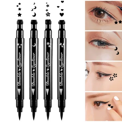 【Evpct 】ELECOOL 4 PCS Double-headed Stars and Moon heart shape Small stamp Seal Liquid Eyeliner 2 in 1 Waterproof Eyeliner Pencil Black Stamps Makeup【Ready Stock】