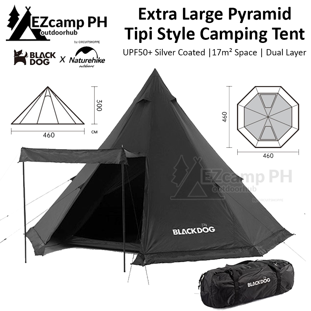 BLACKDOG by Naturehike Extra Large 5 to 8 Person Black Pyramid Tipi ...