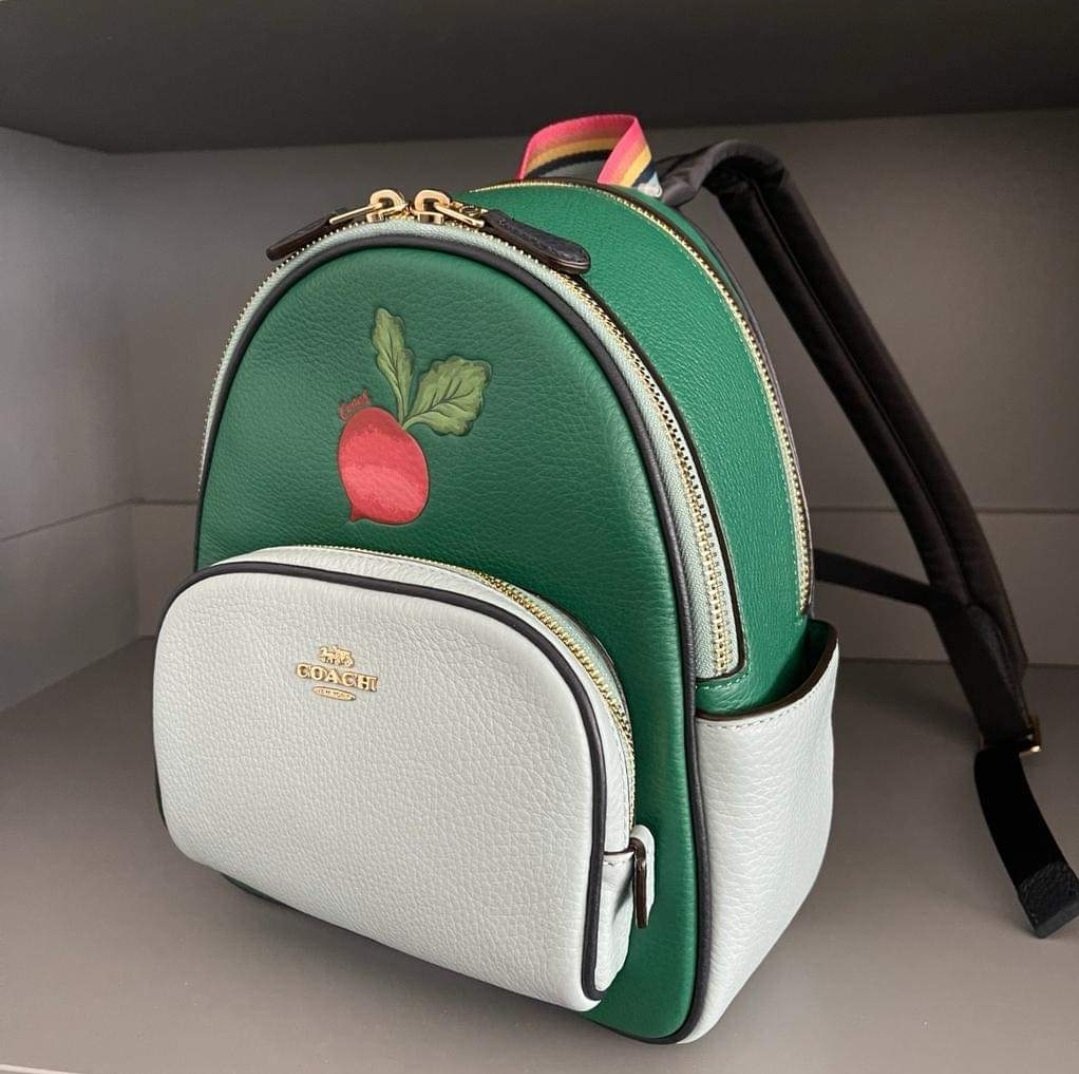 Coach C8259 Mini Court Backpack With Radish Green/Light Teal Multi