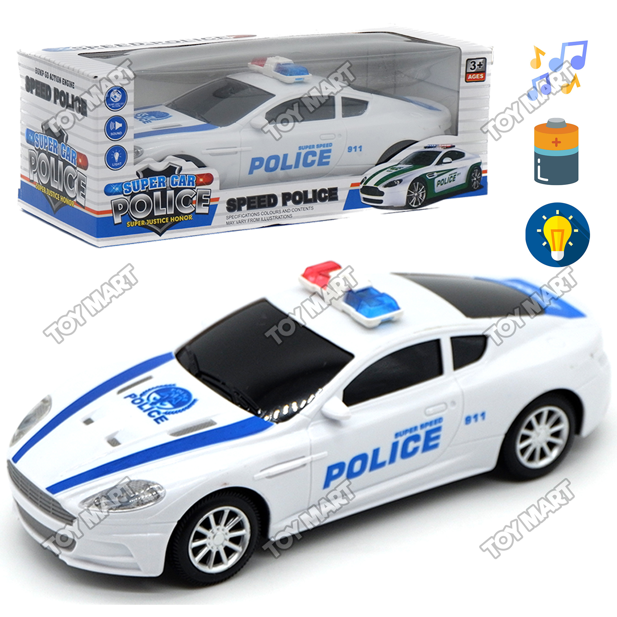 NEGOCIO Bump & Go Battery Operated Police Car Toy With Siren and