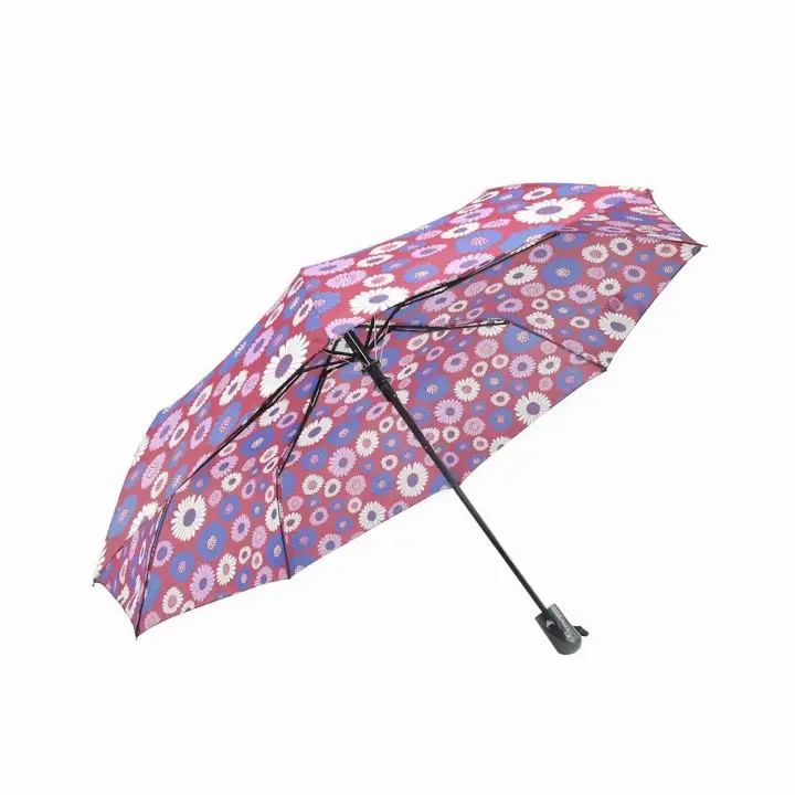 Cool Rainy Floral Printed Art Three Folds Automatic Foldable Umbrella Brown 125 Lazada Ph