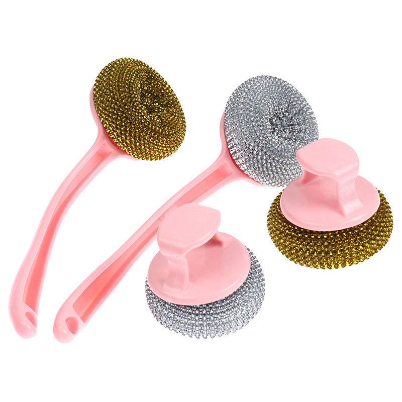 [Fannies] Wire Ball Brush With Handle Pan Cleaning Brush Dish Handle Washing Brush