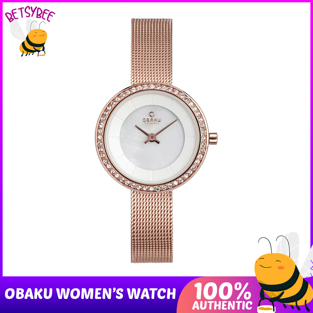 Obaku Minimalist White Dial Rose Gold Ladies Stainless Steel