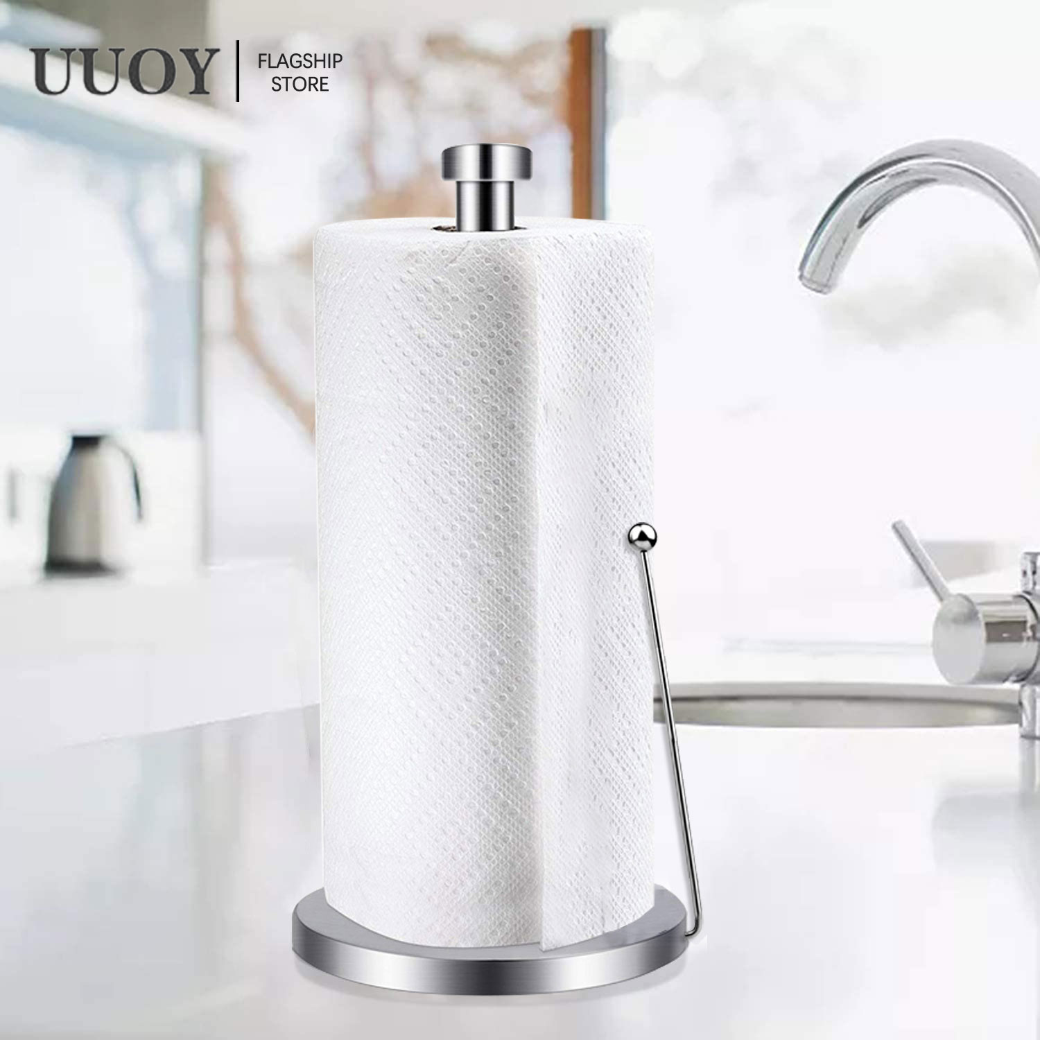 Paper Towel Holder Countertop, Stainless Steel Standing Paper Towel Roll  Holder for Kitchen Bathroom, with Weighted Base Suction Cups for One-Handed  Operation(Silver) 