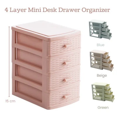 4-Drawers Small Weave Tower Storage Organizer/Espresso Frame & Drawers w/Handles/Storage Drawer