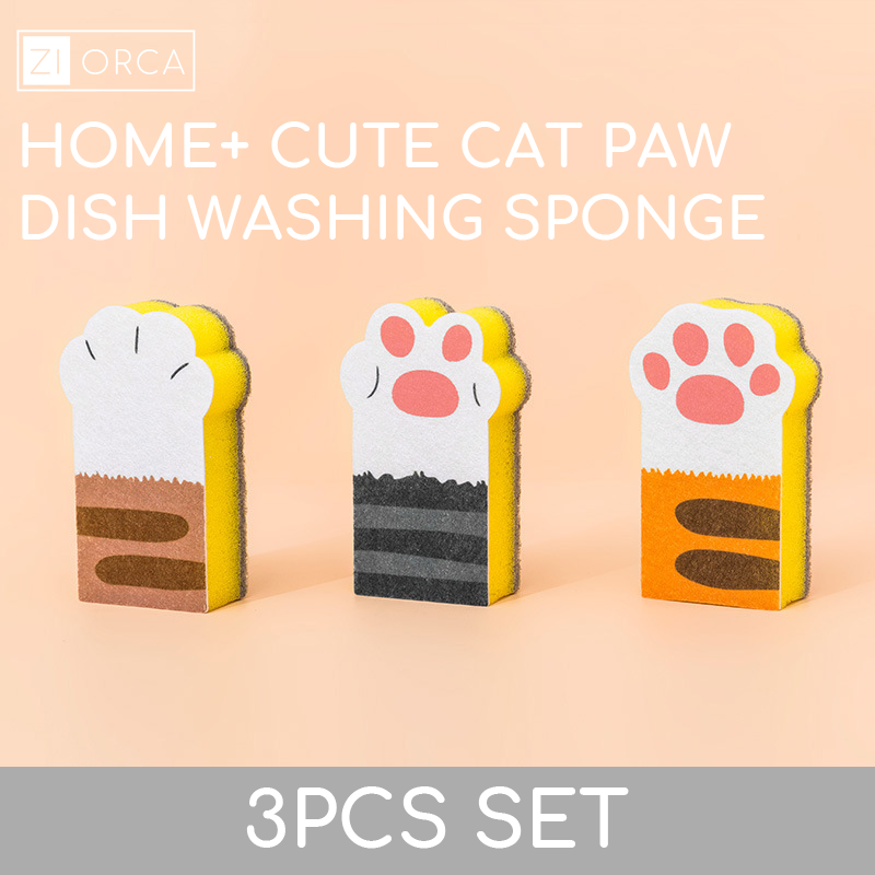 Ziorca HOME+ Cute Cat Paw Dish Washing Sponge 3PCS | Lazada PH