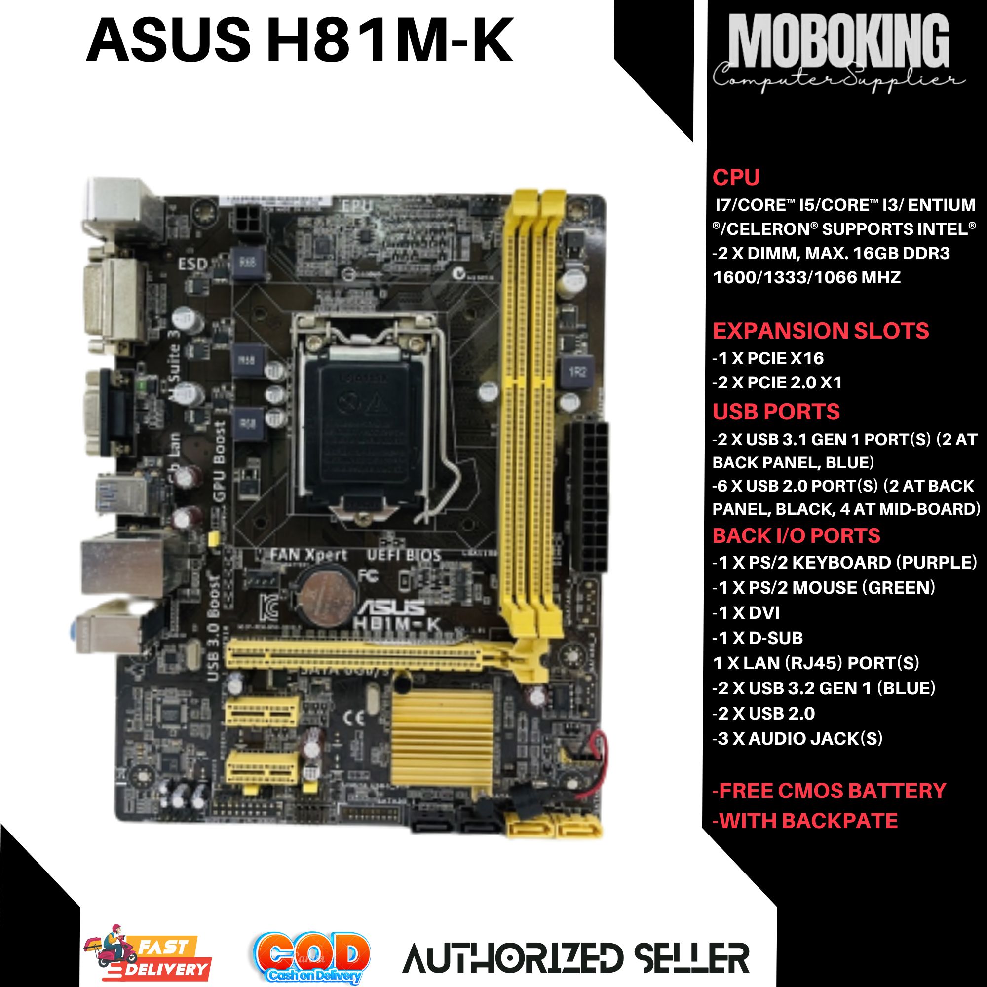 H81 MATX Motherboard For Intel LGA 1150 CPUs – Supports I3/i5/i7, DDR3, NVMe M.2