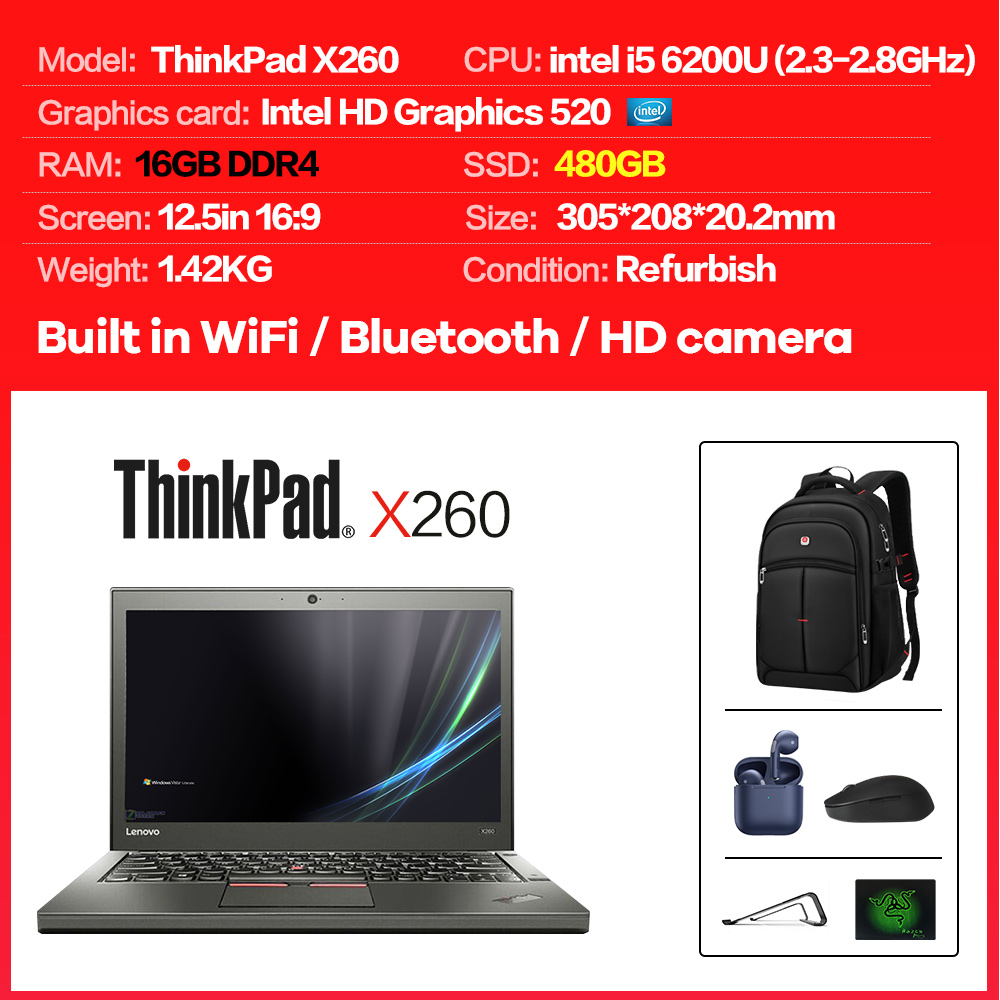 Thinkpad X260 ノートPC i5 8GB SSD480GB-