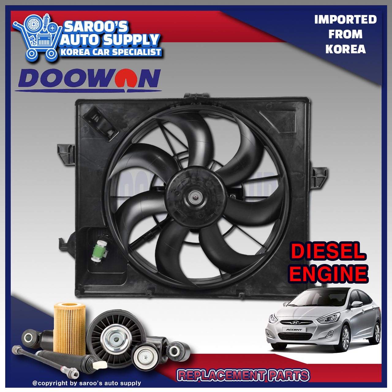 [U] Auxiliary Fan/Radiator For Hyundai Accent (11-18) , DIESEL ...