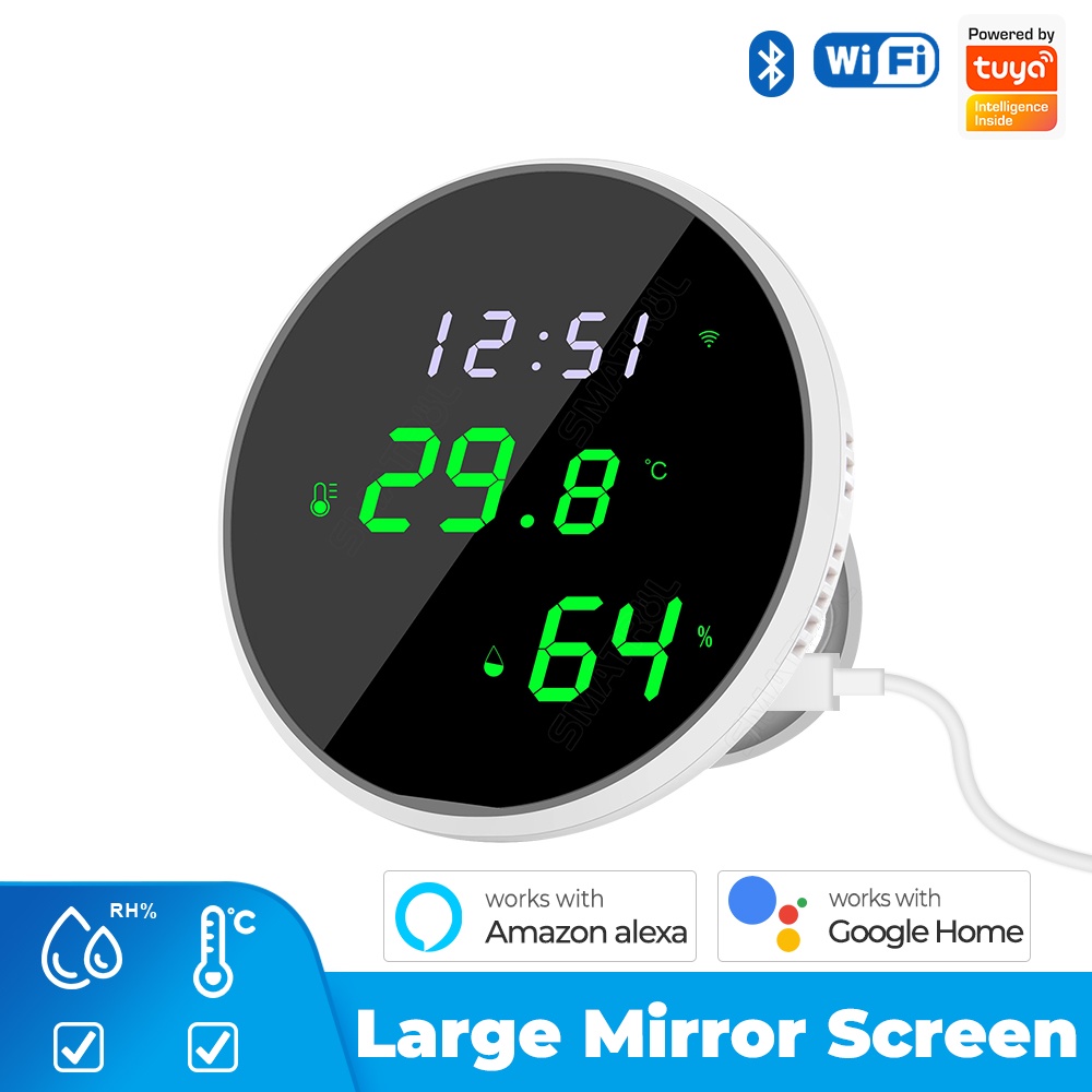 Smatrul Tuya Wifi Temperature Humidity Sensor Mirror Screen Led Digital