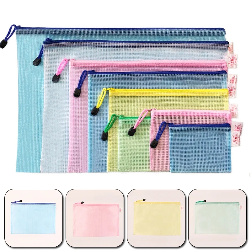 5PCS Stationery Storage Folder File Mesh Zipper Pouch A4 A5 A6 B4 B5 A3 B4 Document Bag Zip File Folders School Office Supplies