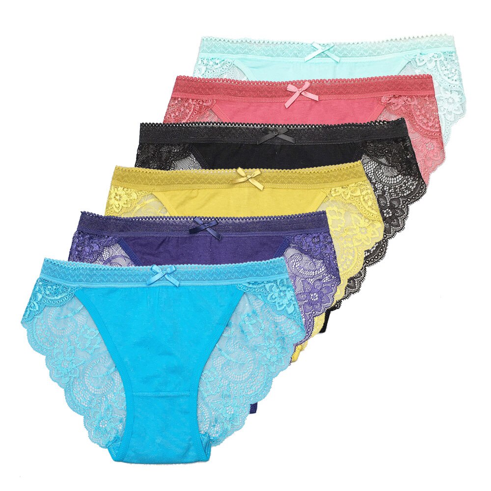 89583 Women's Lingerie 5 PCS/SET Comfort Cotton Ladies Briefs Woman Sexy  Lace Solid Color Women Panties
