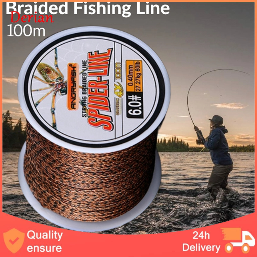 Derian Spider-Line Series 100m PE Braided Fishing Line Camouflag 4 Strands  20- 220LB Multifilament Fishing Line Brown 0.40mm 60LB 钓鱼线