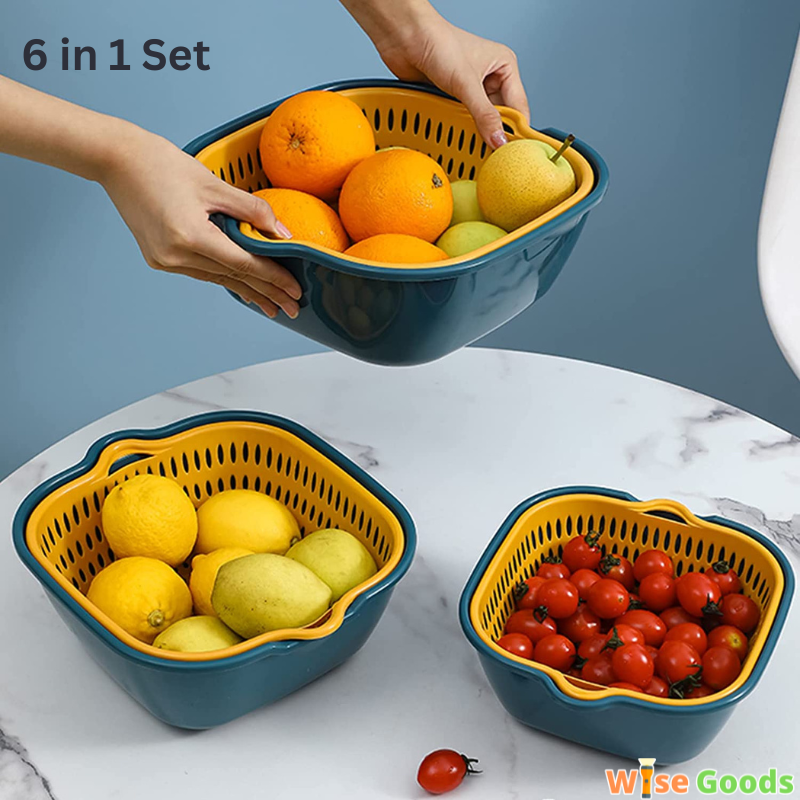  Fufafayo Six-Piece Kitchen Washbas in Double-Layer Basket  Vegetable and Fruit Multi-Functional Plastic Washing Basket Strainers for  Kitchen Strainer with Bowl My Orders Food Strainers (Blue) : Home & Kitchen